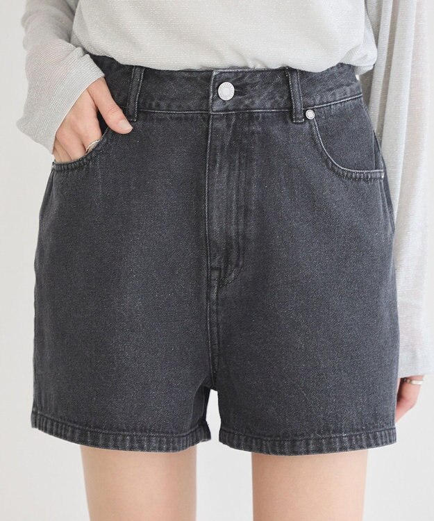 earth music&ecology フリンジロゴデニムショートパンツ Black