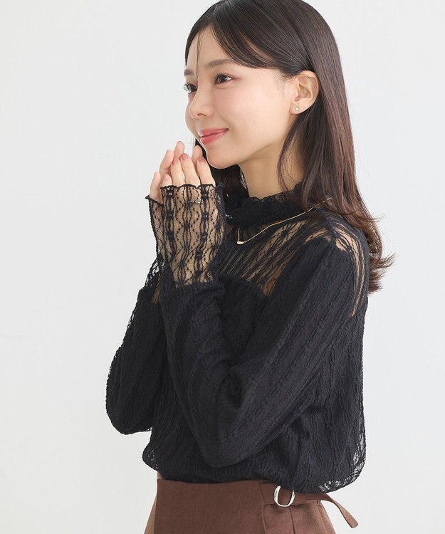 earth music&ecology あったかレースプルオーバー Black