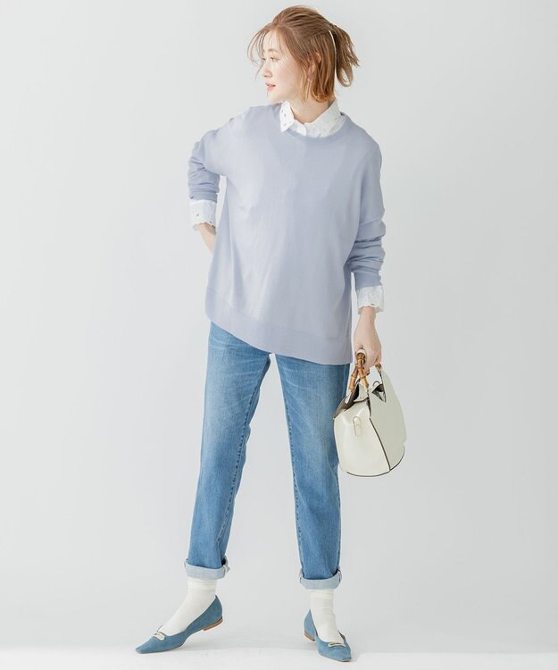 23区 PELLICO セミスクエアトゥ バックル パンプス ダルブルー系