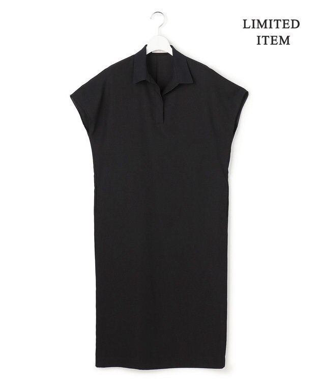 ICB 【WEB限定】FluidBackSatin ニット衿シャツワンピース ブラック