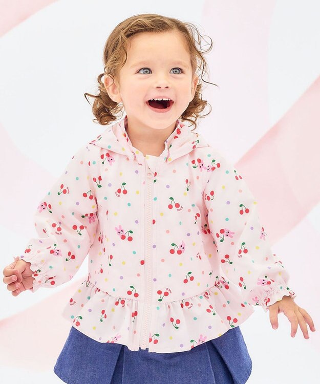 MIKI HOUSE HOT BISCUITS 【80-120cm】キャビット×さくらんぼ 総柄ウインドブレーカー ピンク