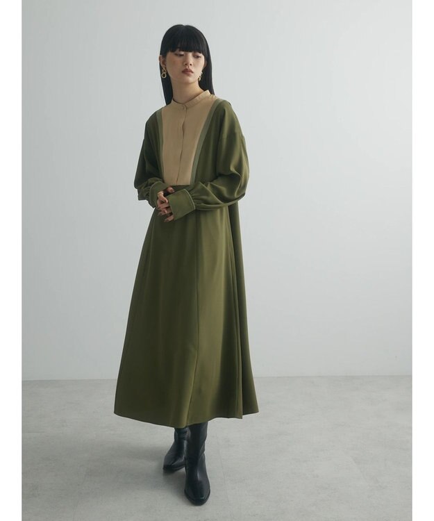 Green Parks armonia．配色パターンワンピース Khaki