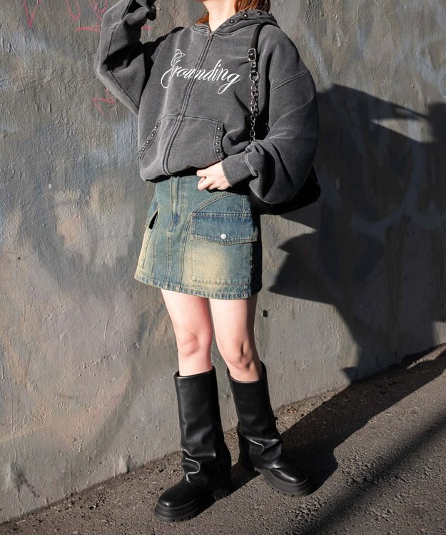 WEGO ヴィンテージウォッシュカーゴミニスカート デニム中濃加工色