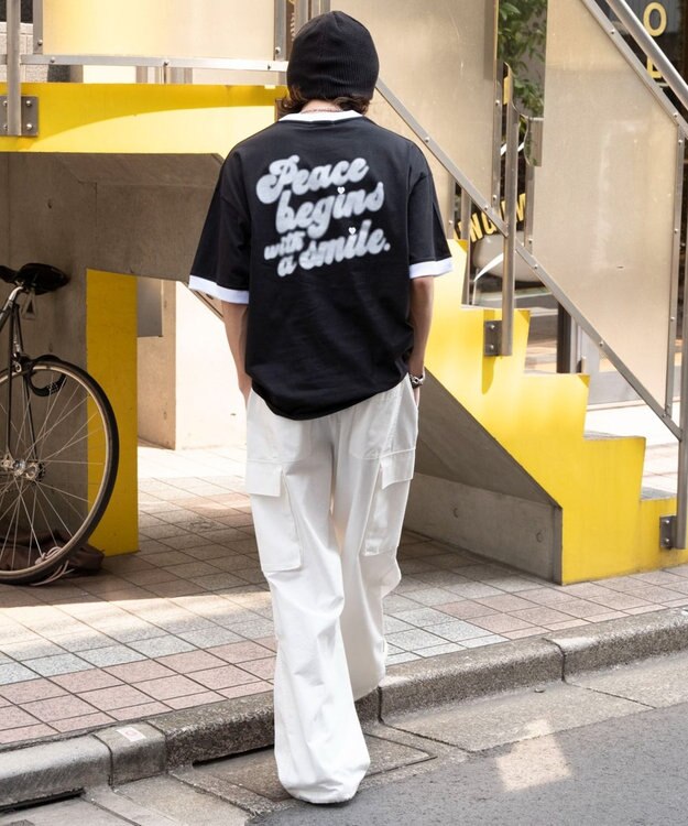 WEGO 【ユニセックス着用ITEM/MLサイズ展開】アクセ付きリンガーグラフィックT（SS） ブラック