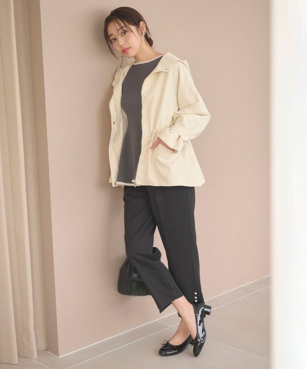 Feroux 【洗える】パールポイントテーパード パンツ ブラック系