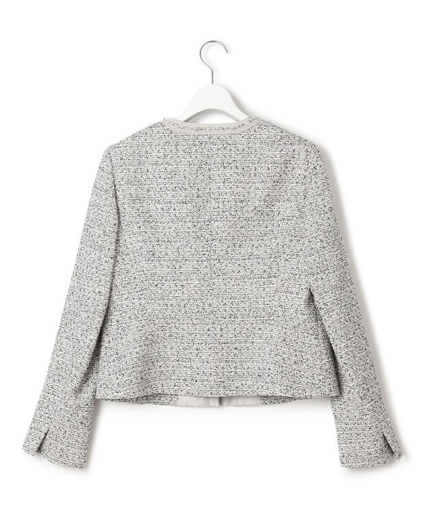 23区 S 【セットアップ対応】シャインツイードストレッチ ノーカラー ジャケット モノトーン