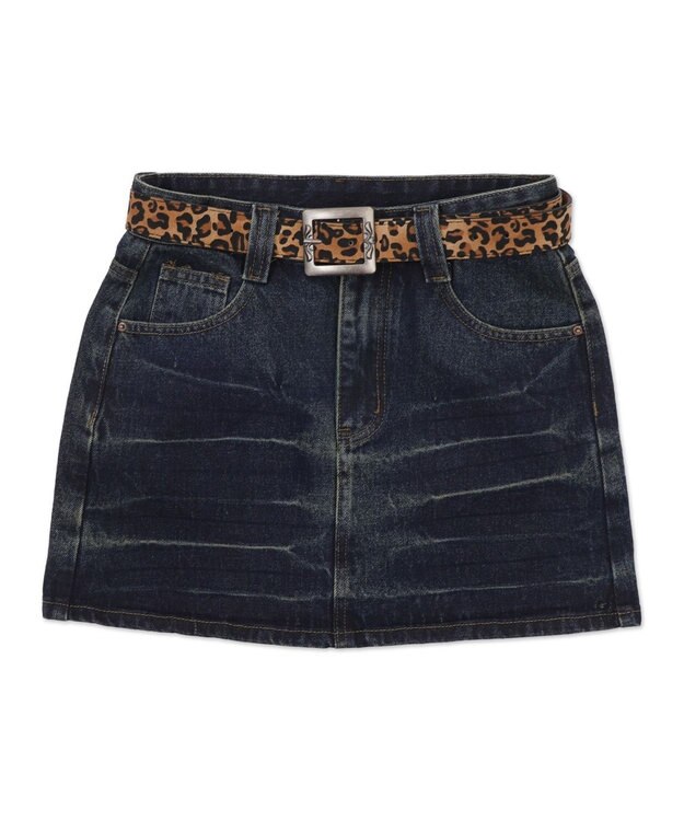 WEGO レオパードベルト付きデニムミニスカパン デニム