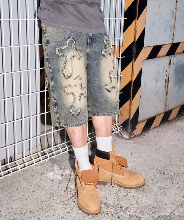 WEGO スーパーバギーフリンジデニムショーツ 柄3