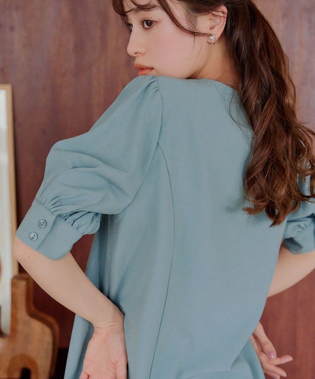 Tiaclasse 【小倉優子さん着用】【洗える】 パフスリーブチュニックブラウス サックス