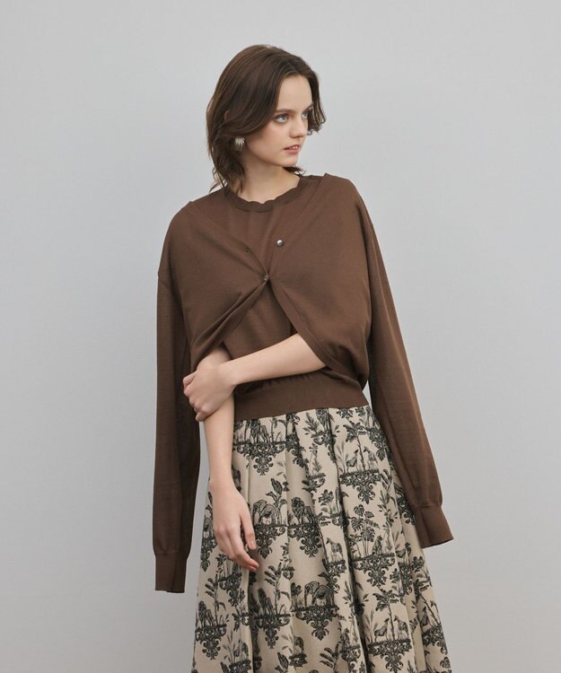 GRACE CONTINENTAL レイヤードニットトップ ブラウン