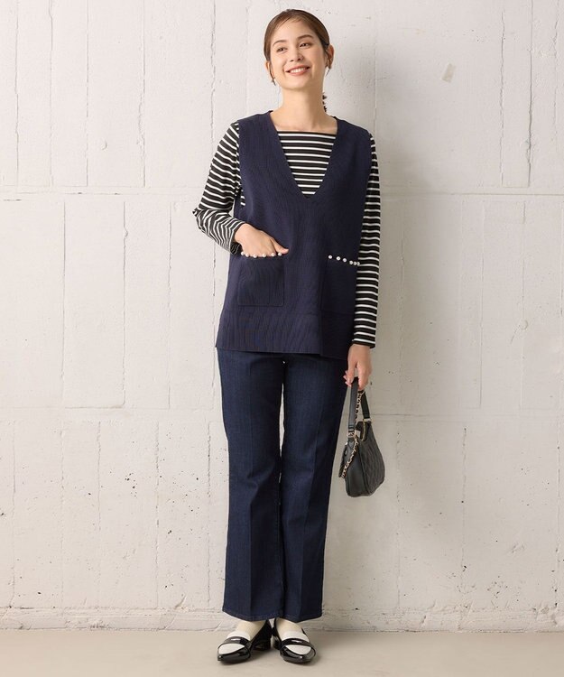 組曲 【洗える・軽量】パールディテールニット ベスト ネイビー系