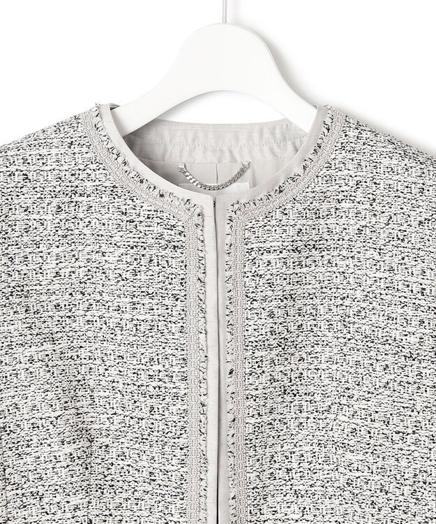 23区 S 【セットアップ対応】シャインツイードストレッチ ノーカラー ジャケット モノトーン