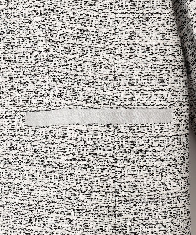 23区 L 【セットアップ対応】シャインツイードストレッチ ノーカラー ジャケット モノトーン