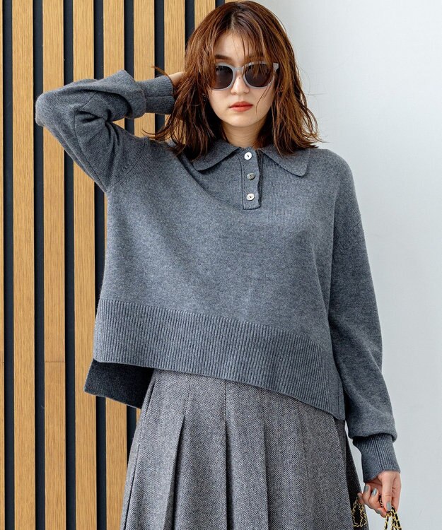 組曲 カシミヤブレンドバルキーポロ ニット グレー系