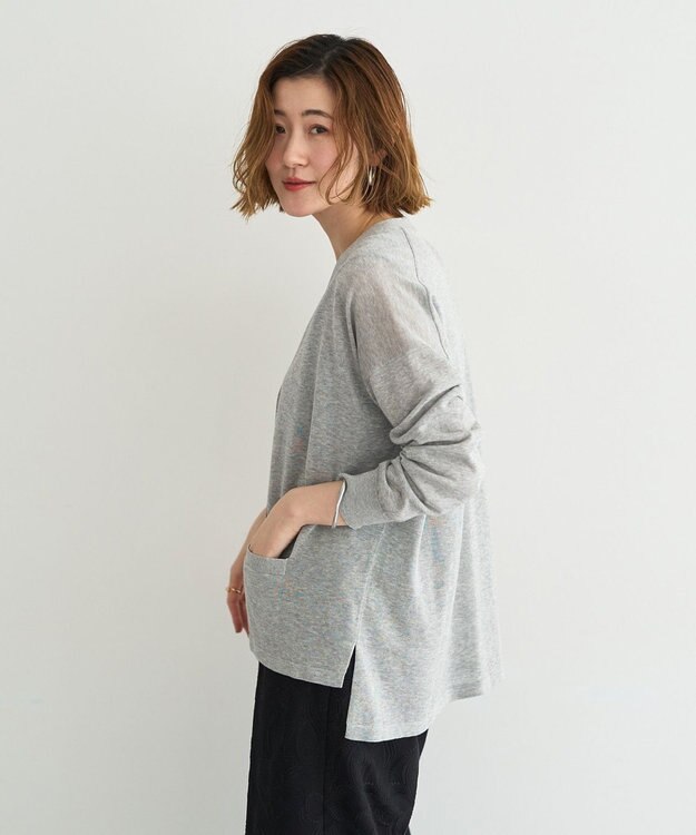 YECCA VECCA ハイゲージミドル丈Vネックカーディガン Light Gray