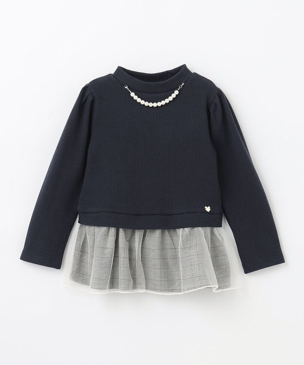 ANY KIDS パール付きペプラムトレーナー ネイビー