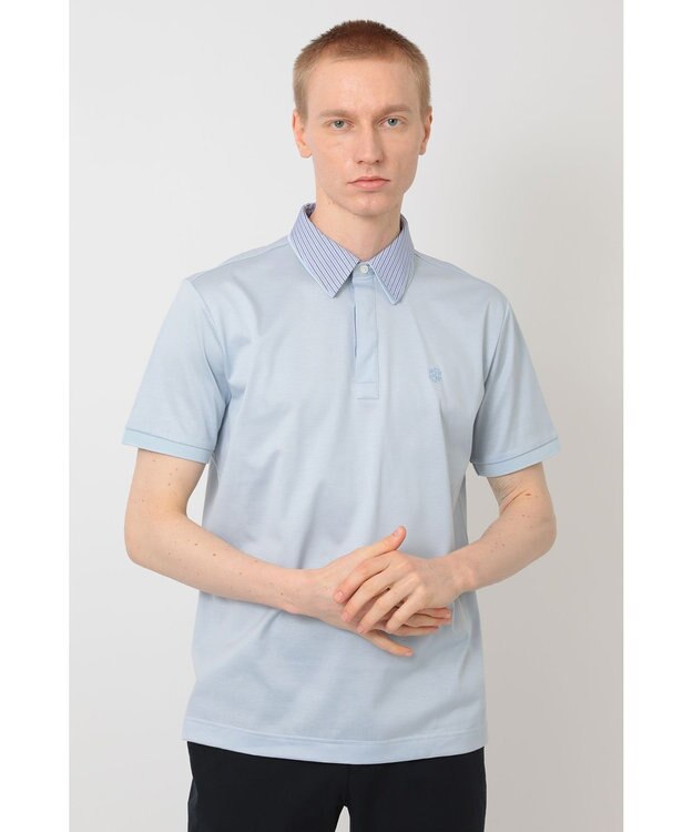 DAKS GIZAコットン THOMAS MASONチェック シャツカラーポロ フォーエバーブルー