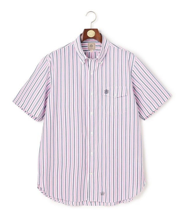 J.PRESS MEN 【KING SIZE / Aero Weave】クールマックスサッカー ストライプ シャツ / B.D. ピンク系1