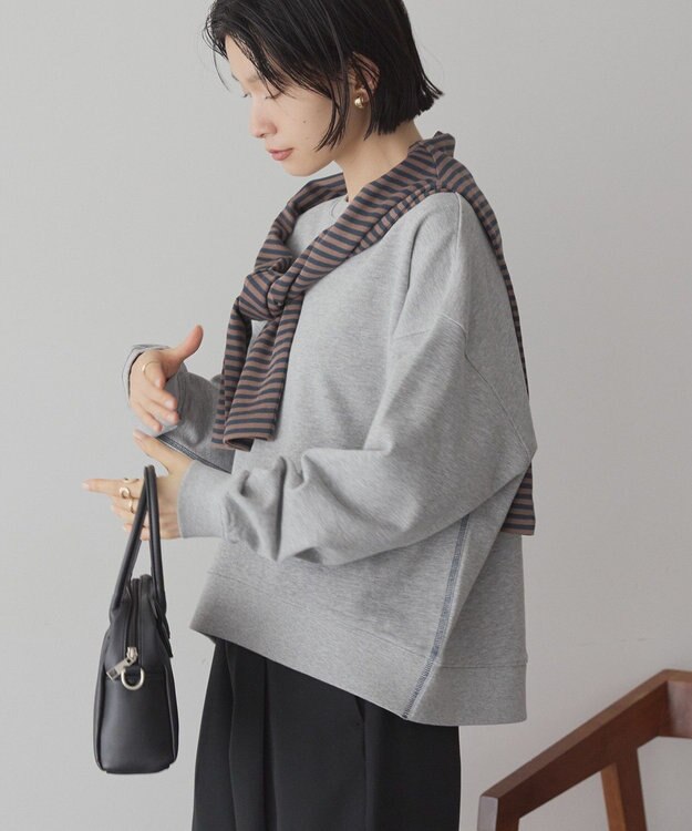 AMERICAN HOLIC 配色ライン裏毛プルオーバー Light Gray Mixture