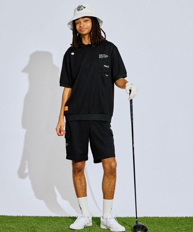 PW CIRCULUS 【GOLF OUT掲載アイテム】【MEN】ワッフルポロ ゴルフ ブラック系