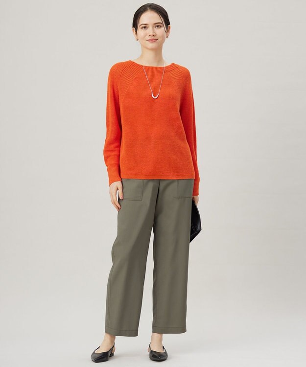 自由区 L 【カタログ掲載・WEB限定カラーあり・洗える】リネンミドルゲージボートネック ニット [新色]オレンジ
