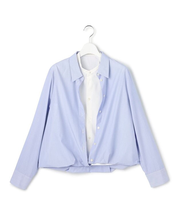 ICB L 【洗える】レイヤードシャーティング ブルーストライプ系