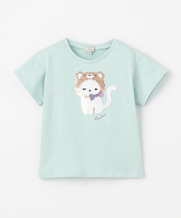 ANY KIDS ミラクルスパンコールTシャツ ミント（ねこ×ハチワレ）