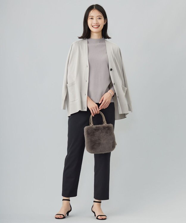 J.PRESS LADIES L 【洗える】SILKY RAYON STRETCH Vネック カーディガン グレージュ系