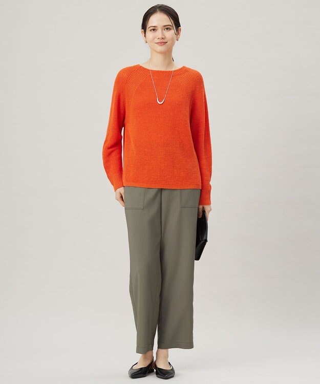 自由区 L 【カタログ掲載・WEB限定カラーあり・洗える】リネンミドルゲージボートネック ニット [新色]オレンジ