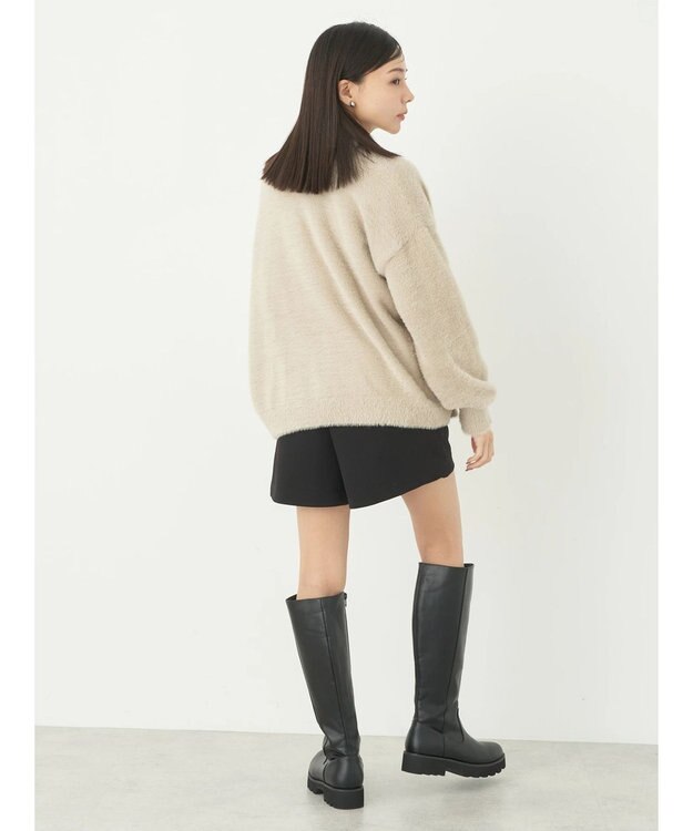 earth music&ecology ミニシャギーＶネックカーディガン Beige