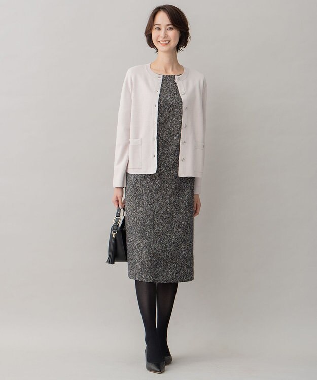 自由区 L ミラノリブ ニット ノーカラージャケット ライトグレー系