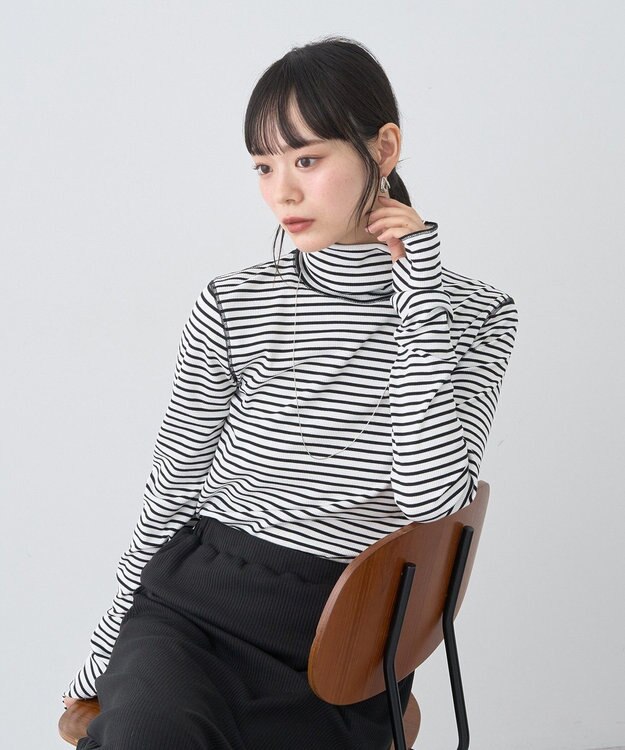 earth music&ecology リブタートルネックプルオーバー Border