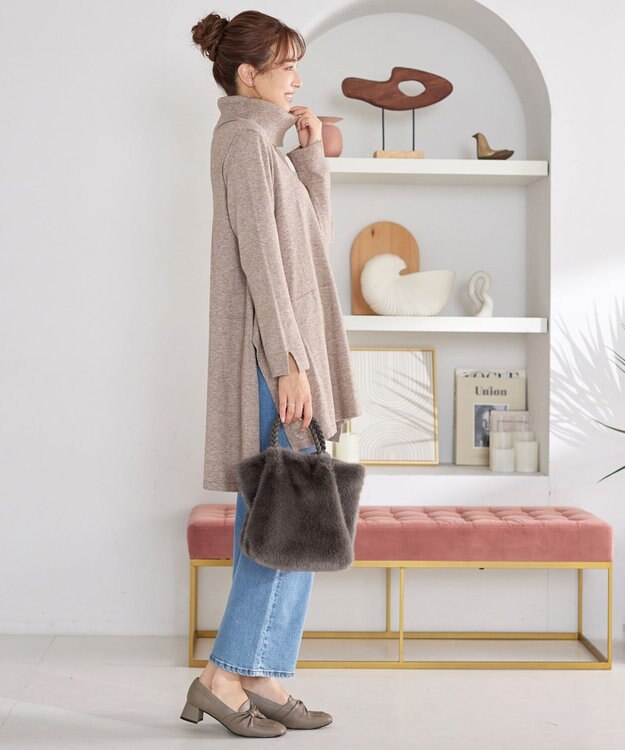 Tiaclasse 三つ編みハンドルファーバッグ ブラウン