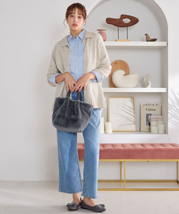 Tiaclasse 三つ編みハンドルファーバッグ グレー