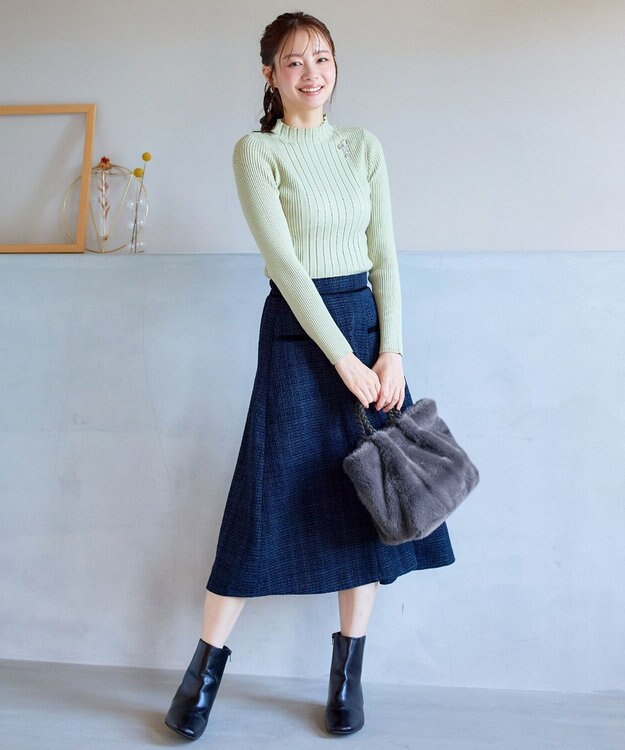 Tiaclasse 三つ編みハンドルファーバッグ グレー