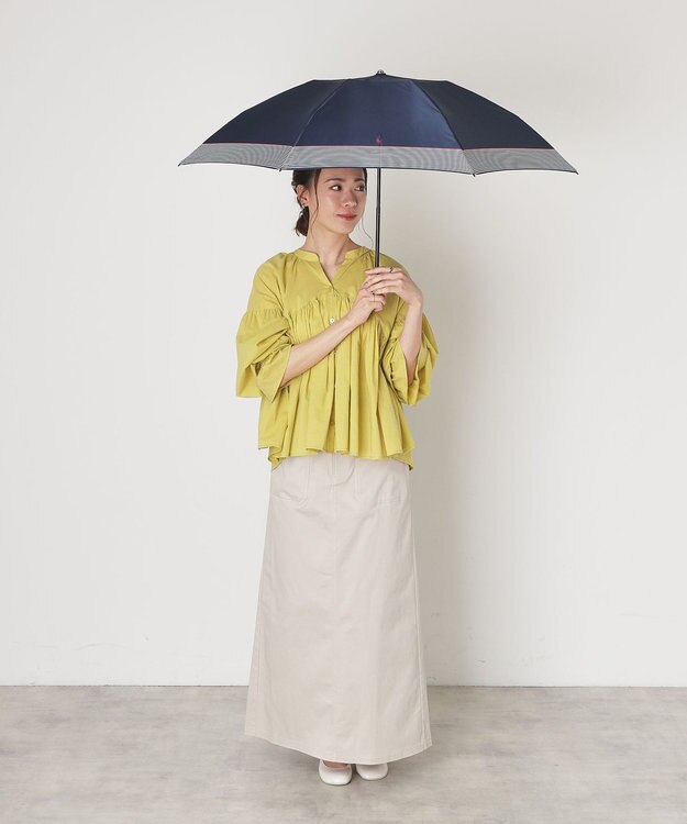 MOONBAT 【WEB限定】POLO RALPH LAUREN)（ポロ ラルフローレン）ワンポイントポロポニー×裾ボーダー 折りたたみ傘 ネイビーブルー