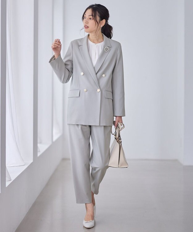 ANY イージーケアライトストレッチテーパードパンツ ライトグレー