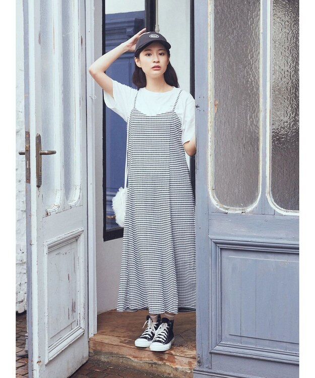 earth music&ecology チェックキャミワンピース Check Black