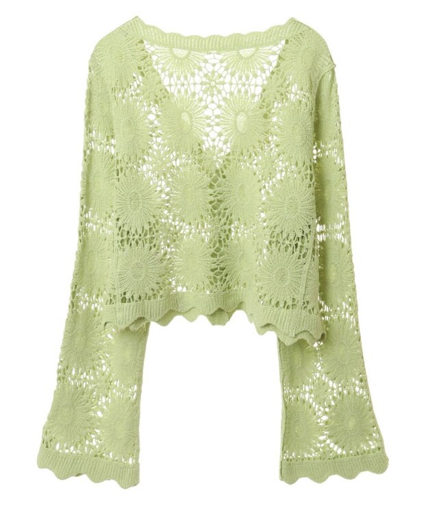earth music&ecology クロシェ風カーディガン Lime Green