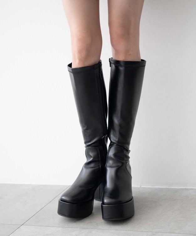 WEGO ストーム付きワイドヒールロングブーツ ブラック