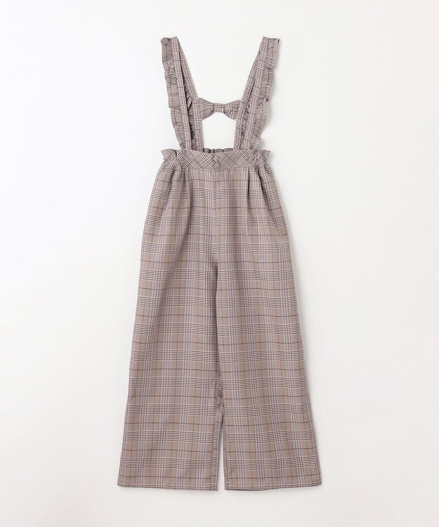 ANY KIDS フリル チェック サロペット ブラウン系チェック