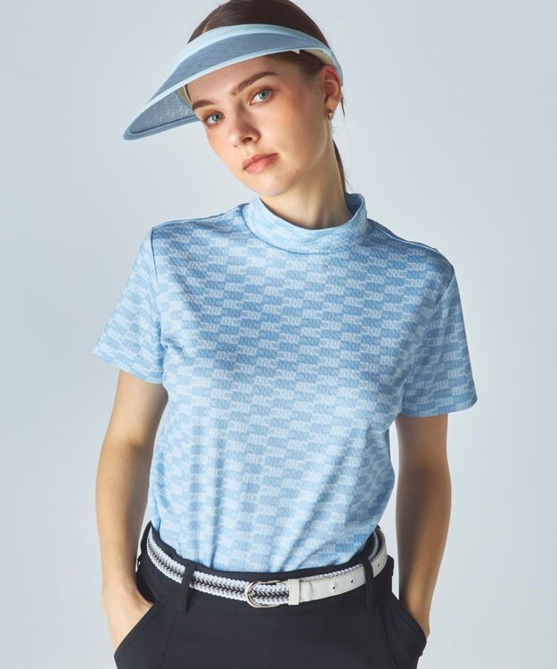 FILA GOLF／marie claire 【Marie claire sports】ロゴ柄モックネックシャツ ライトブルー