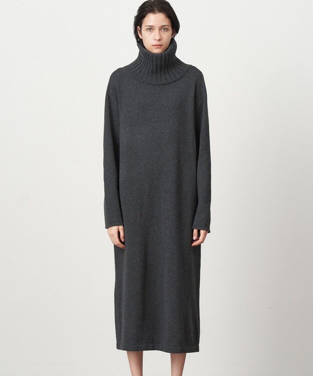ATON WOOL MOULINE | タートルネックドレス CHARCOAL GRAY