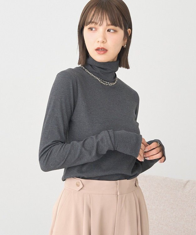 earth music&ecology リブタートルネックプルオーバー Gray