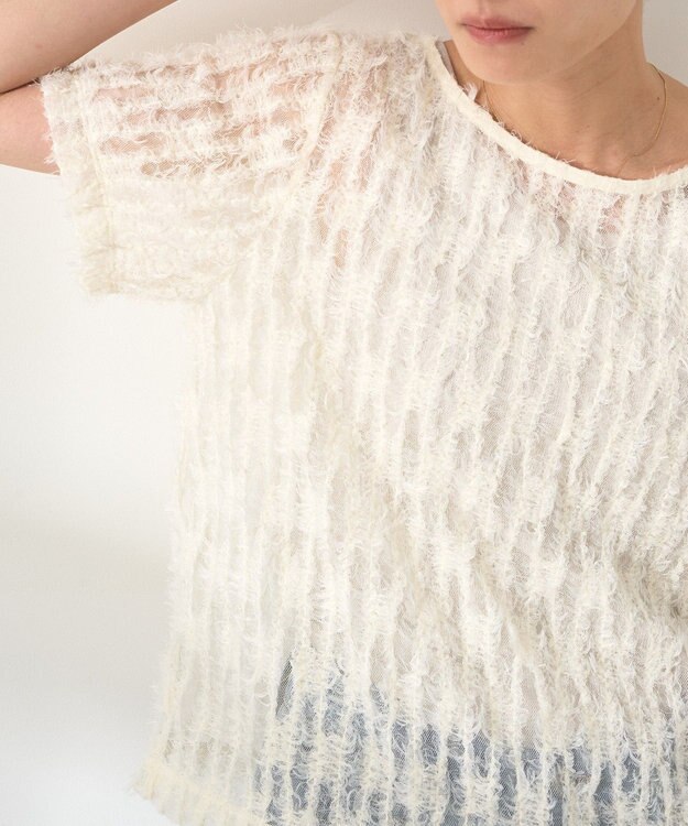 AMERICAN HOLIC チュールフリンジシアーＴシャツ Ivory