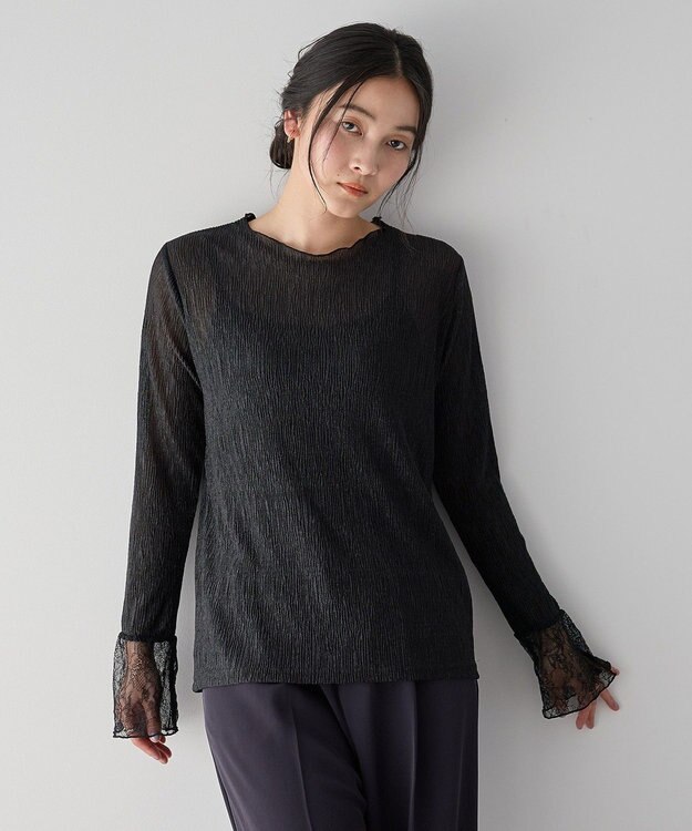 YECCA VECCA 袖レースシアートップス Black