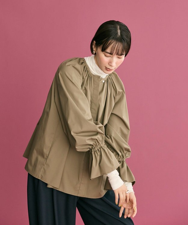 #Newans 【洗濯機可】フルギャザーブラウス カーキ