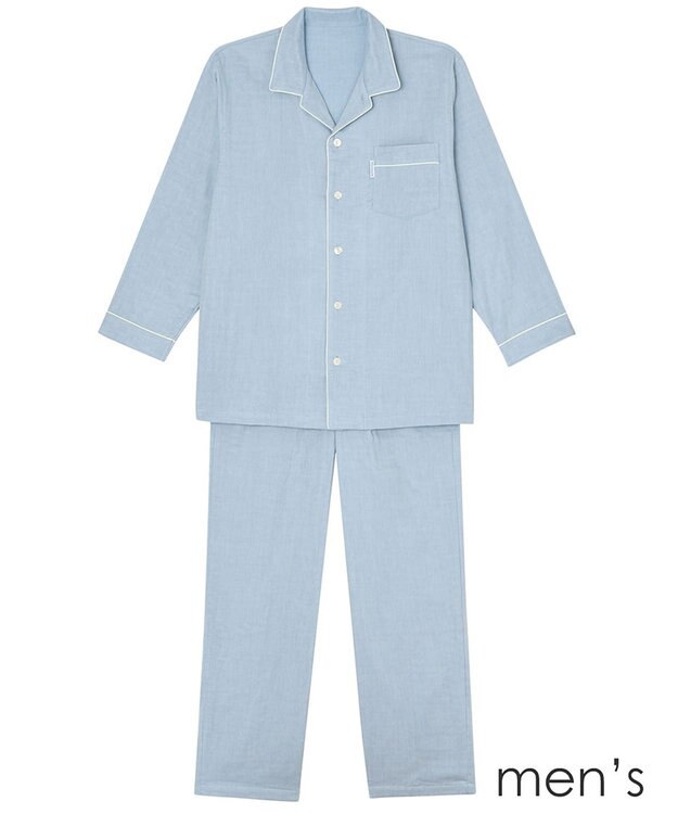 ワコール／睡眠科学 【メンズパジャマ】　三重ガーゼ　ロング袖・ロングパンツ　睡眠科学／ワコール　YGX553 ブルー