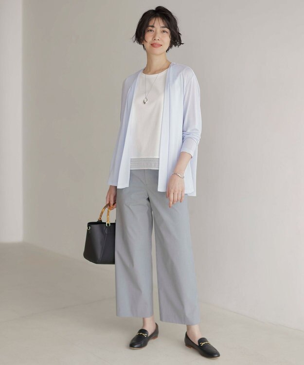 J.PRESS LADIES L 【人気のため追加・洗える】ノースリーブスムースジャージー レース カットソー ホワイト系