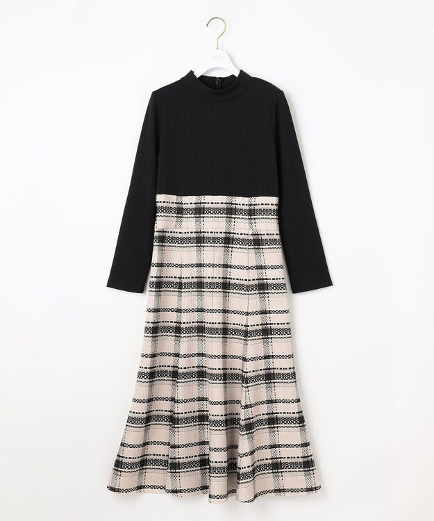 ANY SIS 【洗える】チェックジャガードコンビ ワンピース モノトーン系
